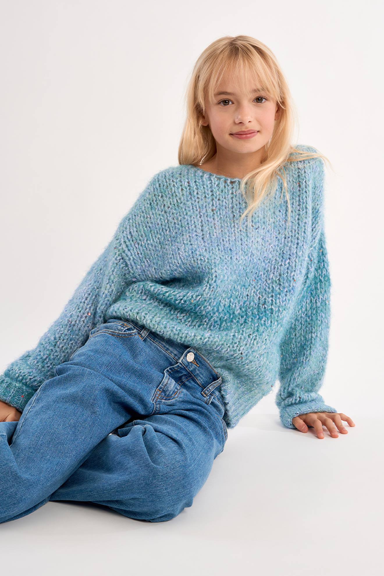 Pull Tressé En Maille Et Sequins Bleu