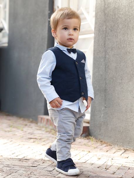 Vertbaudet - Ensemble 4 pièces bébé garçon cérémonie gilet + chemise + noeud papillon + pantalon encre