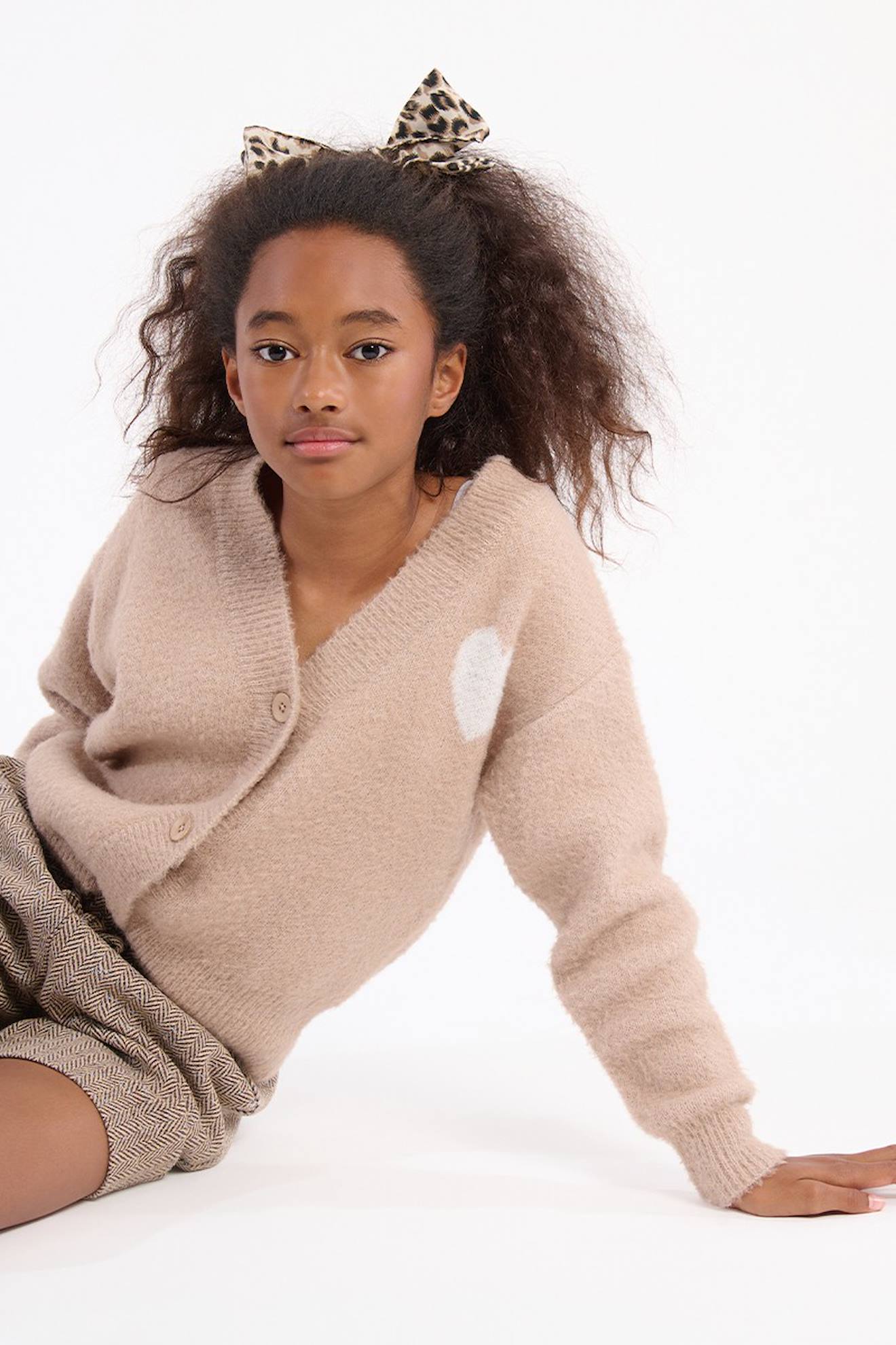 Gilet Oversize En Maille, Motif Cœur Beige