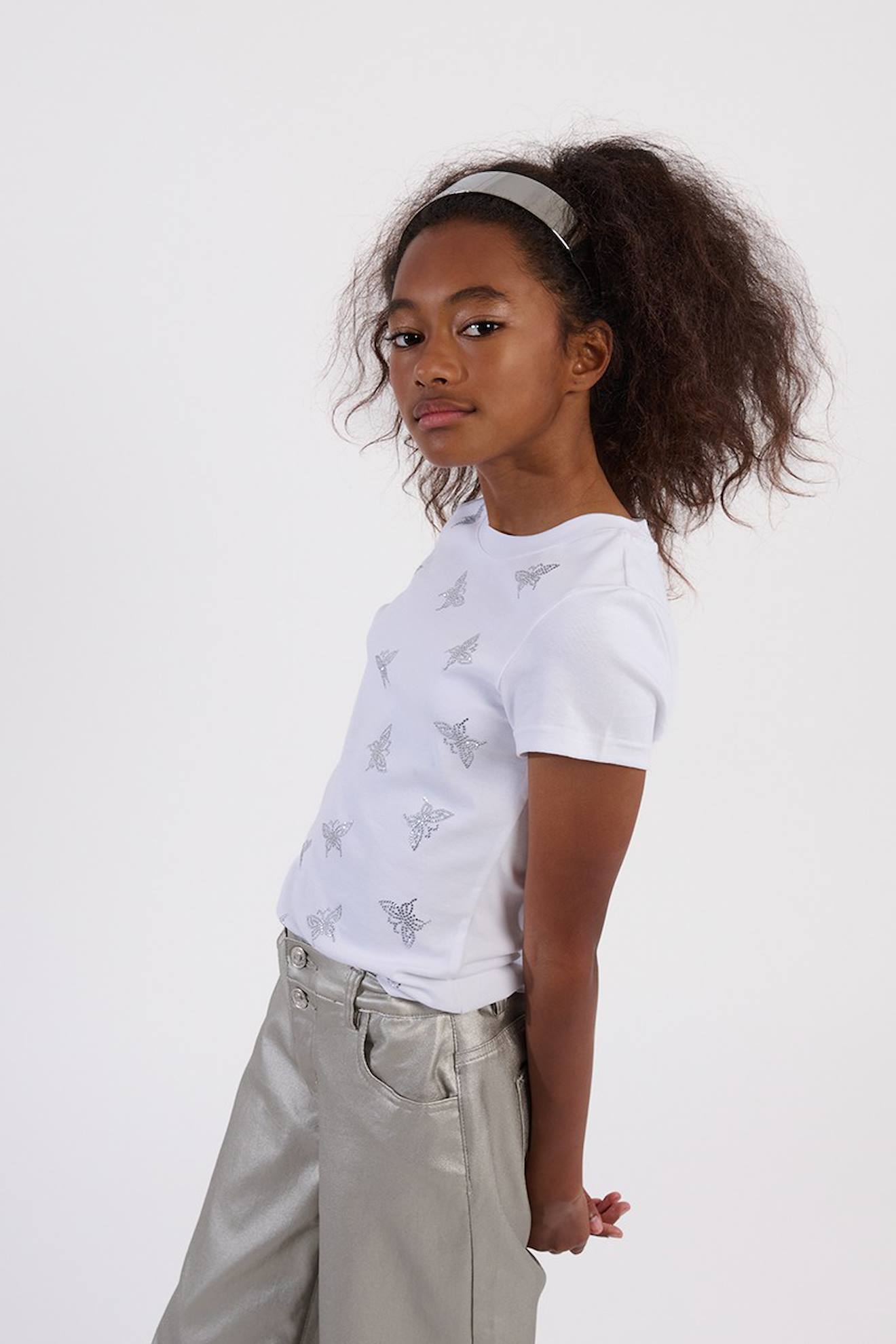 T-shirt Droit À Strass Papillon Blanc