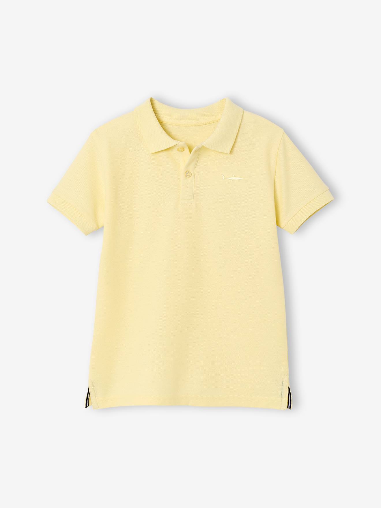 Polo garçon manches courtes broderie poitrine jaune pâle