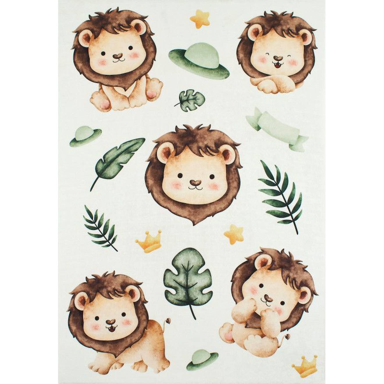 Tapis Enfant Lions En Polyester Beige