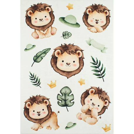 Nazar Rugs - Tapis Enfant Lions En Polyester Beige