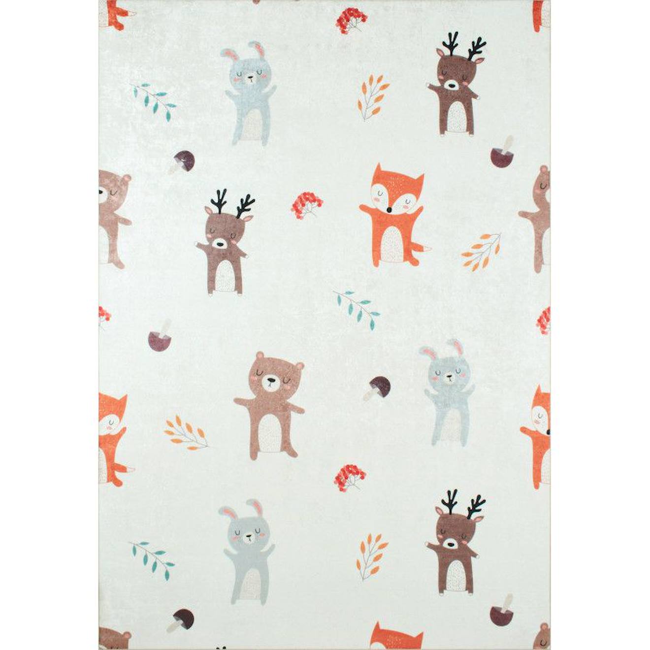 Tapis Enfant Motifs Animaux En Polyester Beige