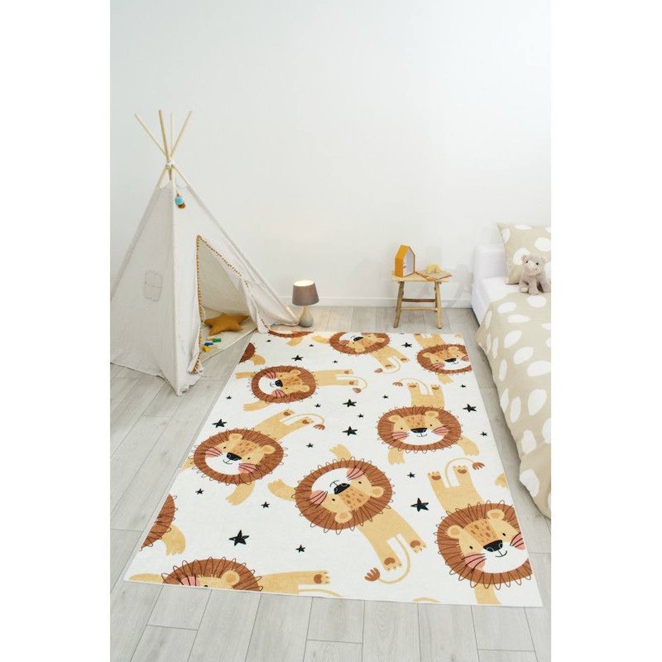 Tapis Enfant Lions En Polyester Beige (Nazar Rugs) - Image 1
