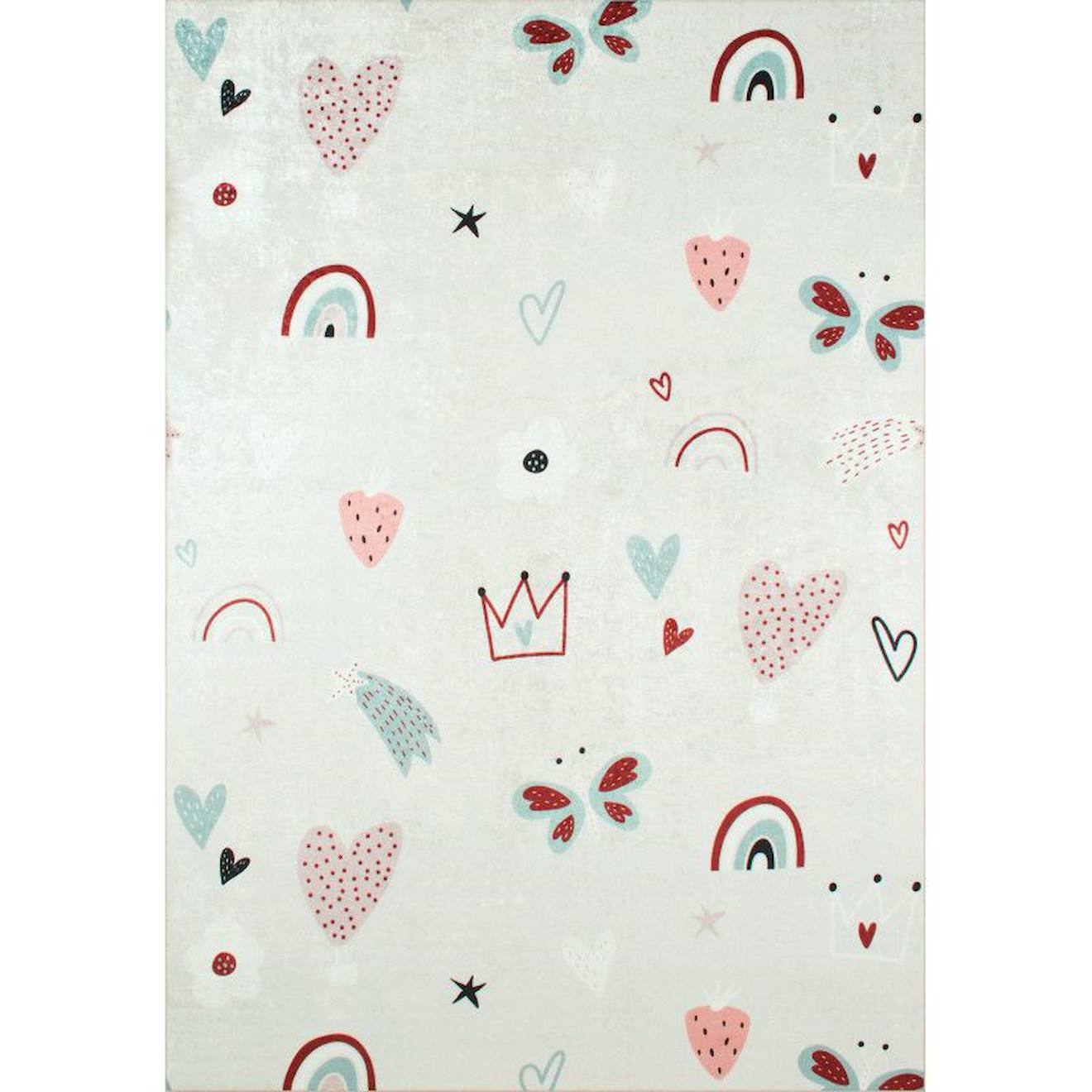Tapis Enfant Coeur Et Arc En Ciel En Polyester Beige