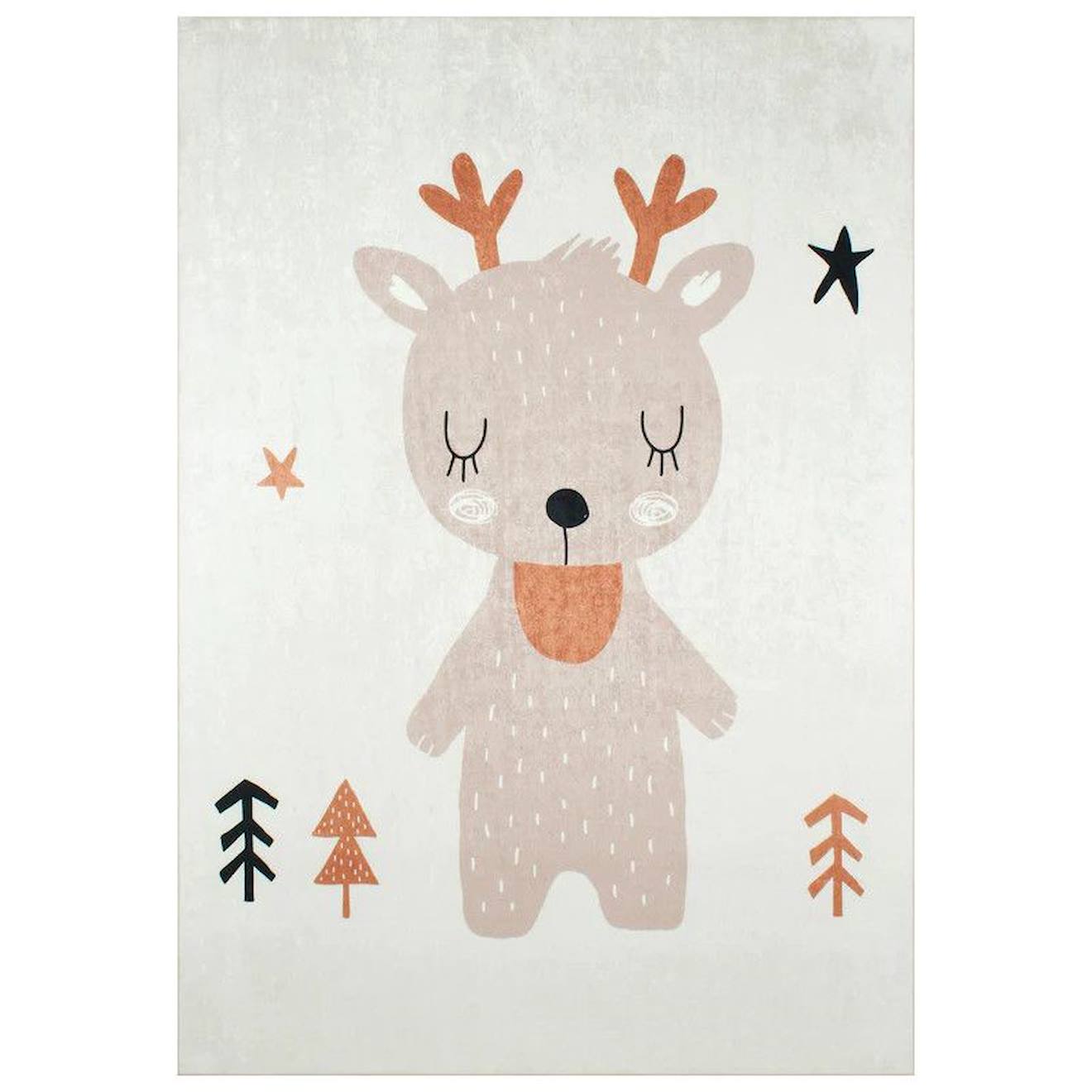 Tapis Enfant Motif Renne En Polyester Marron