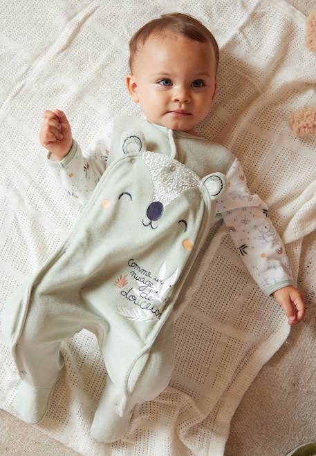 Petit Beguin - Pyjama Bébé En Velours Ouverture Pont Nuage Vert