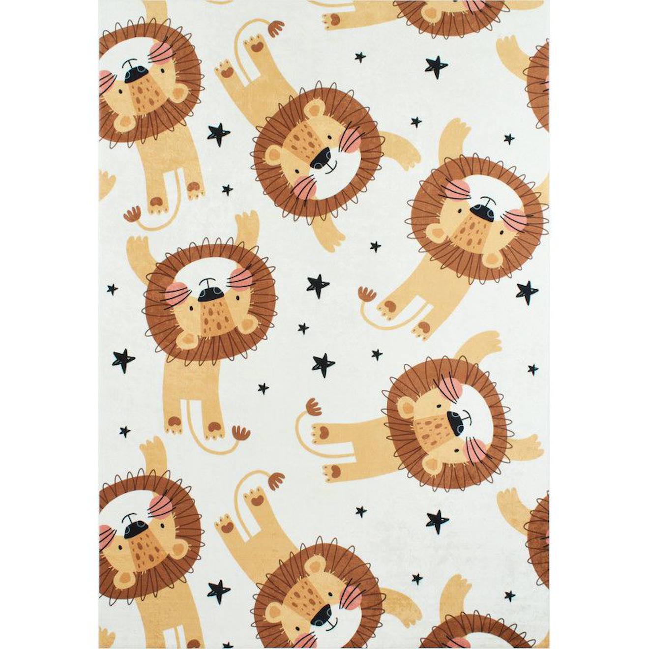 Tapis Enfant Lions En Polyester Beige