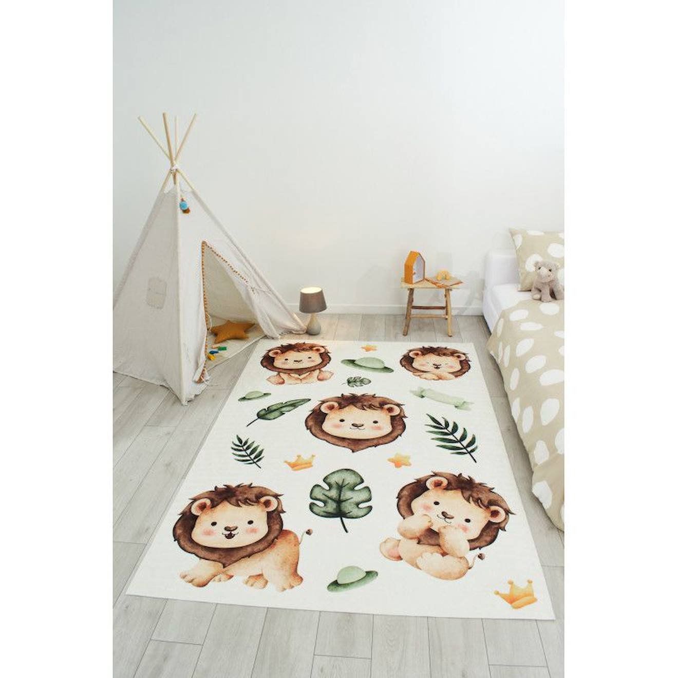 Tapis Enfant Lions En Polyester Beige (Nazar Rugs) - Image 1