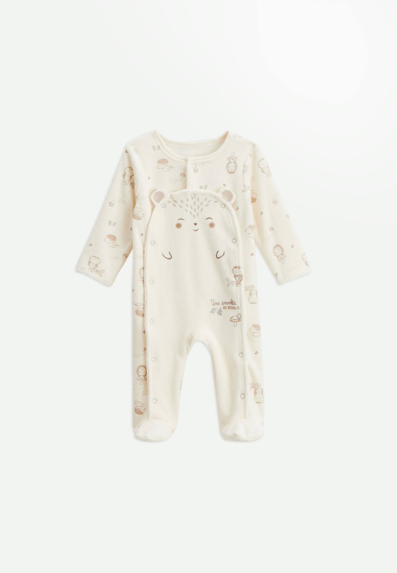 Pyjama Bébé En Velours Ouverture Pont Envolée De Bisous Beige