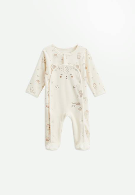 Petit Beguin - Pyjama Bébé En Velours Ouverture Pont Envolée De Bisous Beige