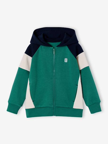 Sweat zippé garçon capuche coloblock bleu moyen+bordeaux+gris chiné+ocre+vert 16 - vertbaudet enfant 