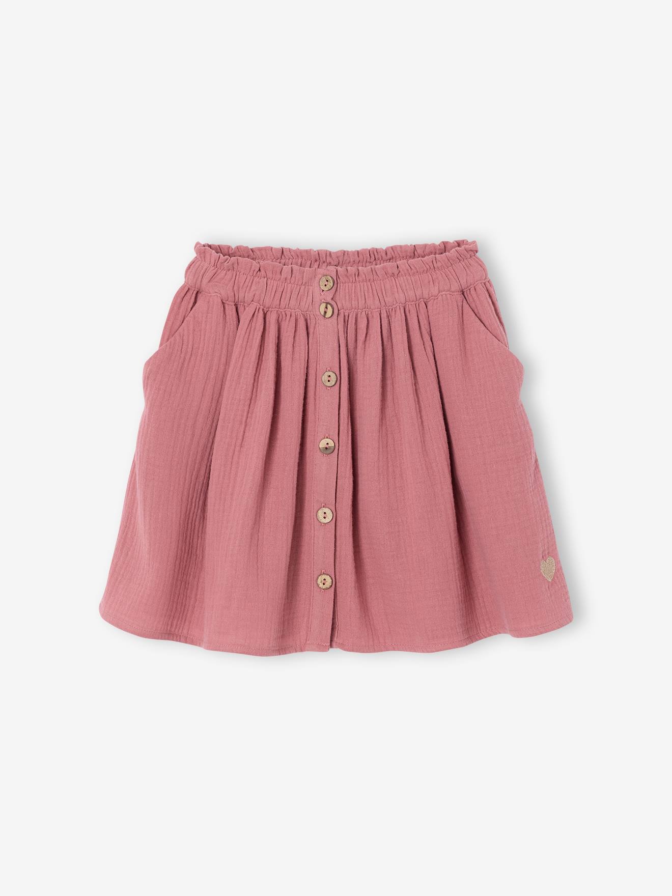 Jupe fille en gaze de coton vieux rose 12 €