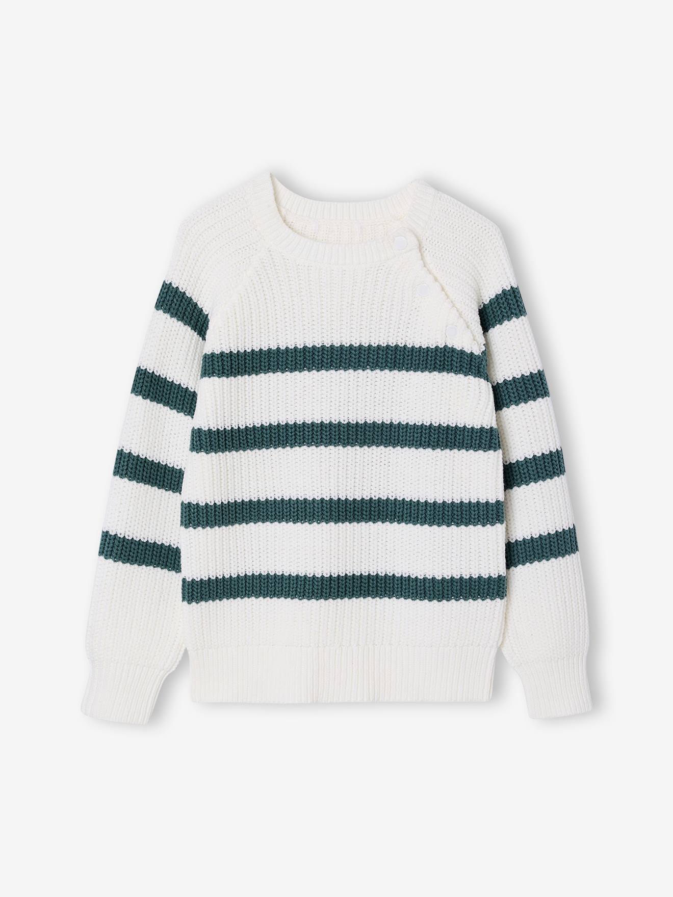 Pull garçon rayé vert sauge