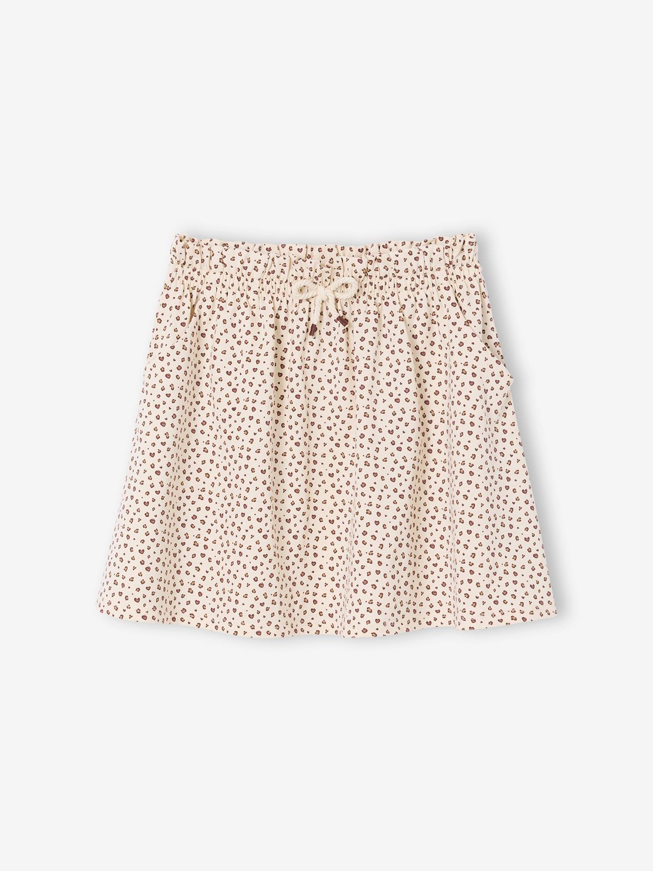 Jupe tournante imprimée fille beige