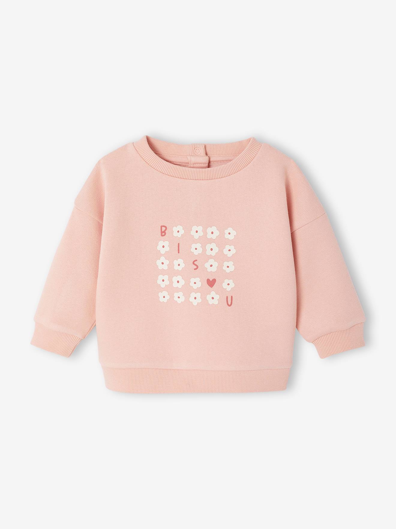 Sweat-shirt bébé fille message imprimé rose poudré