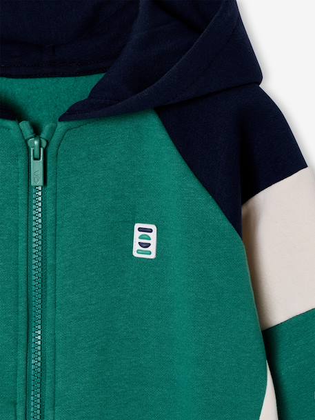 Sweat zippé garçon capuche coloblock bleu moyen+bordeaux+gris chiné+ocre+vert 18 - vertbaudet enfant 