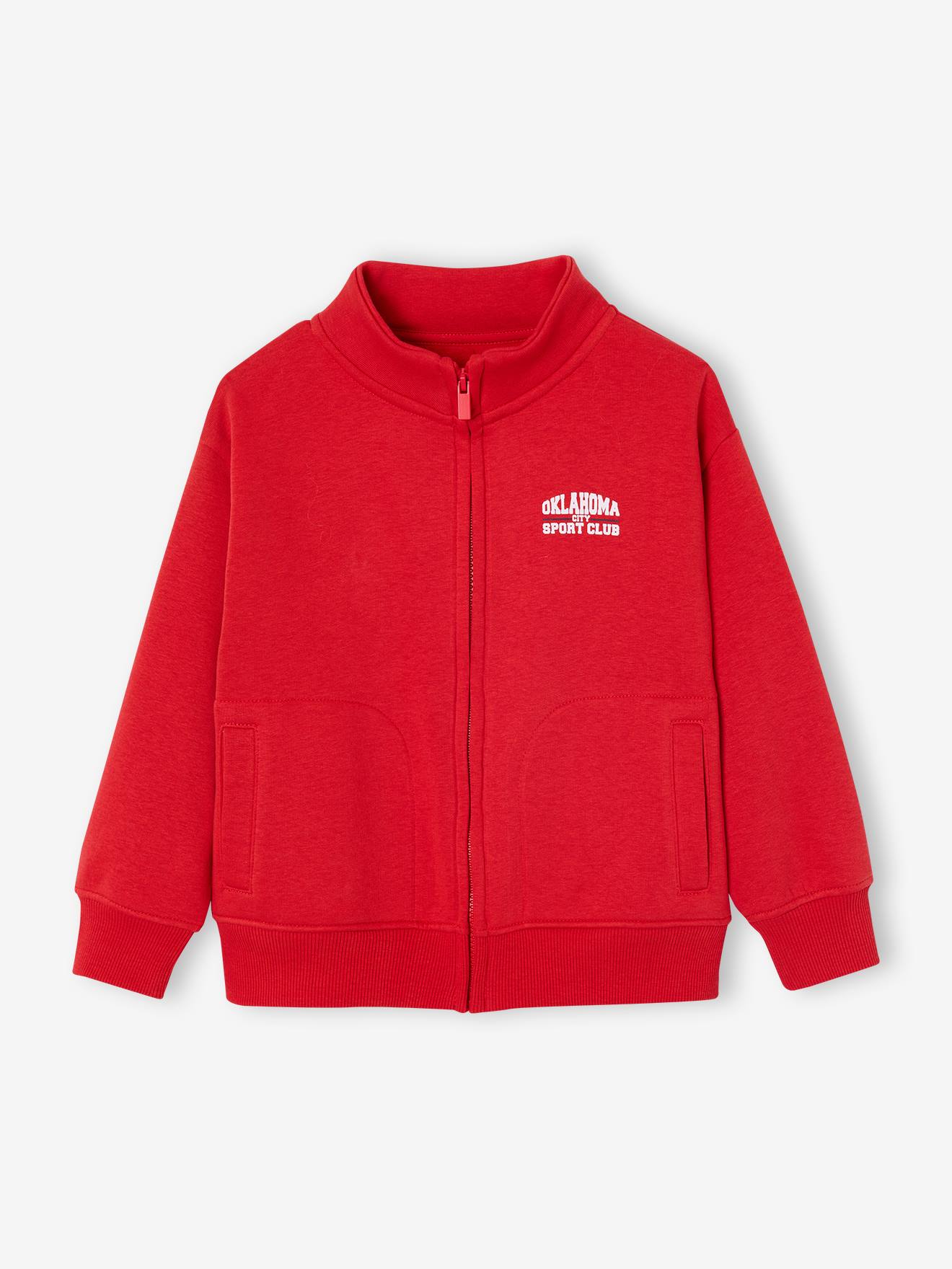 Sweat zippé garçon col camionneur rouge