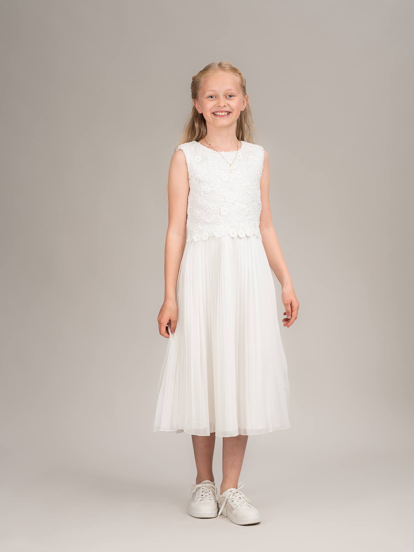 Robe de fête DZUZANA en dentelle et plissée fille DANAMADE écru