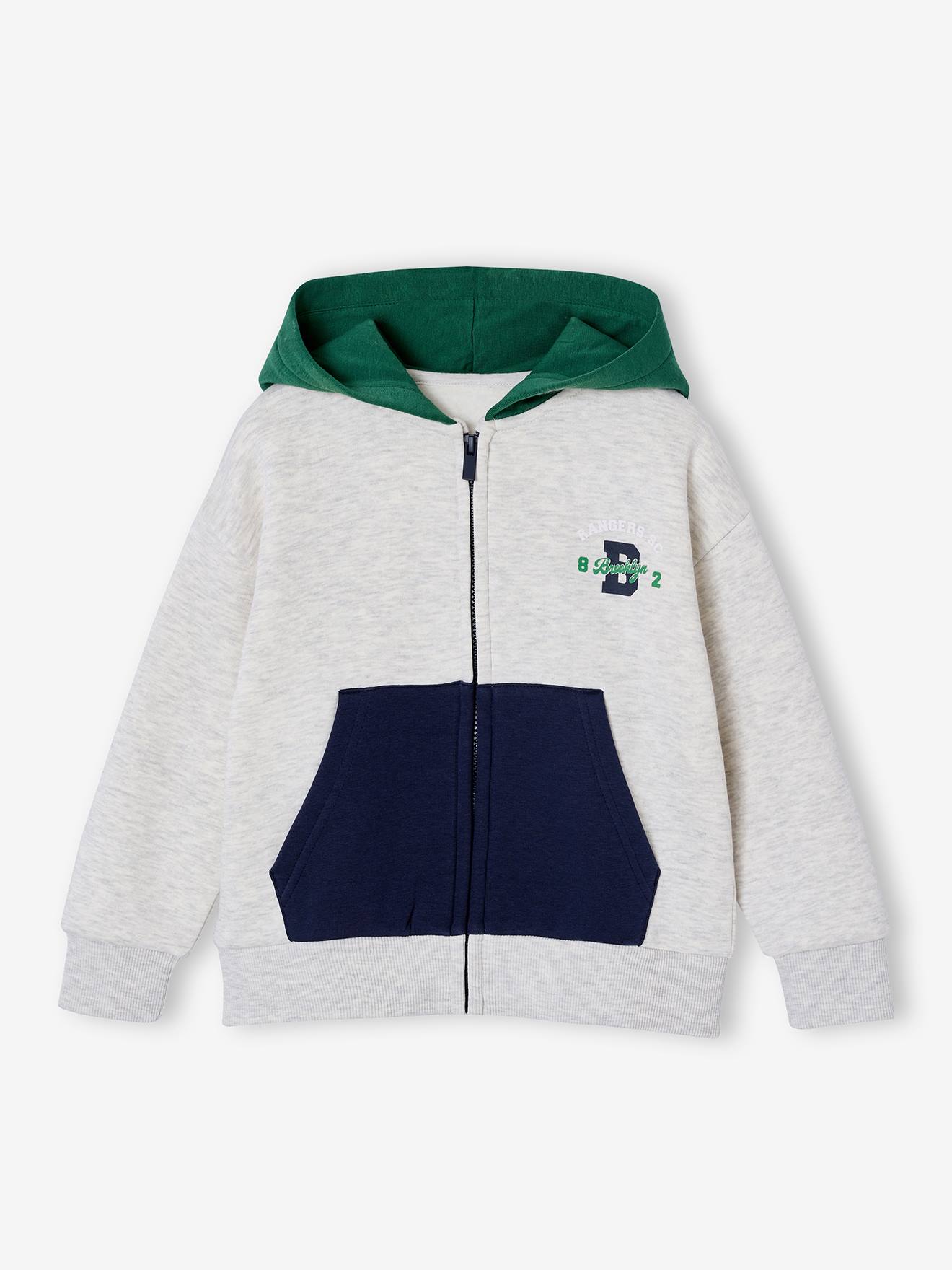 Sweat garçon zippéà capuche vert anglais