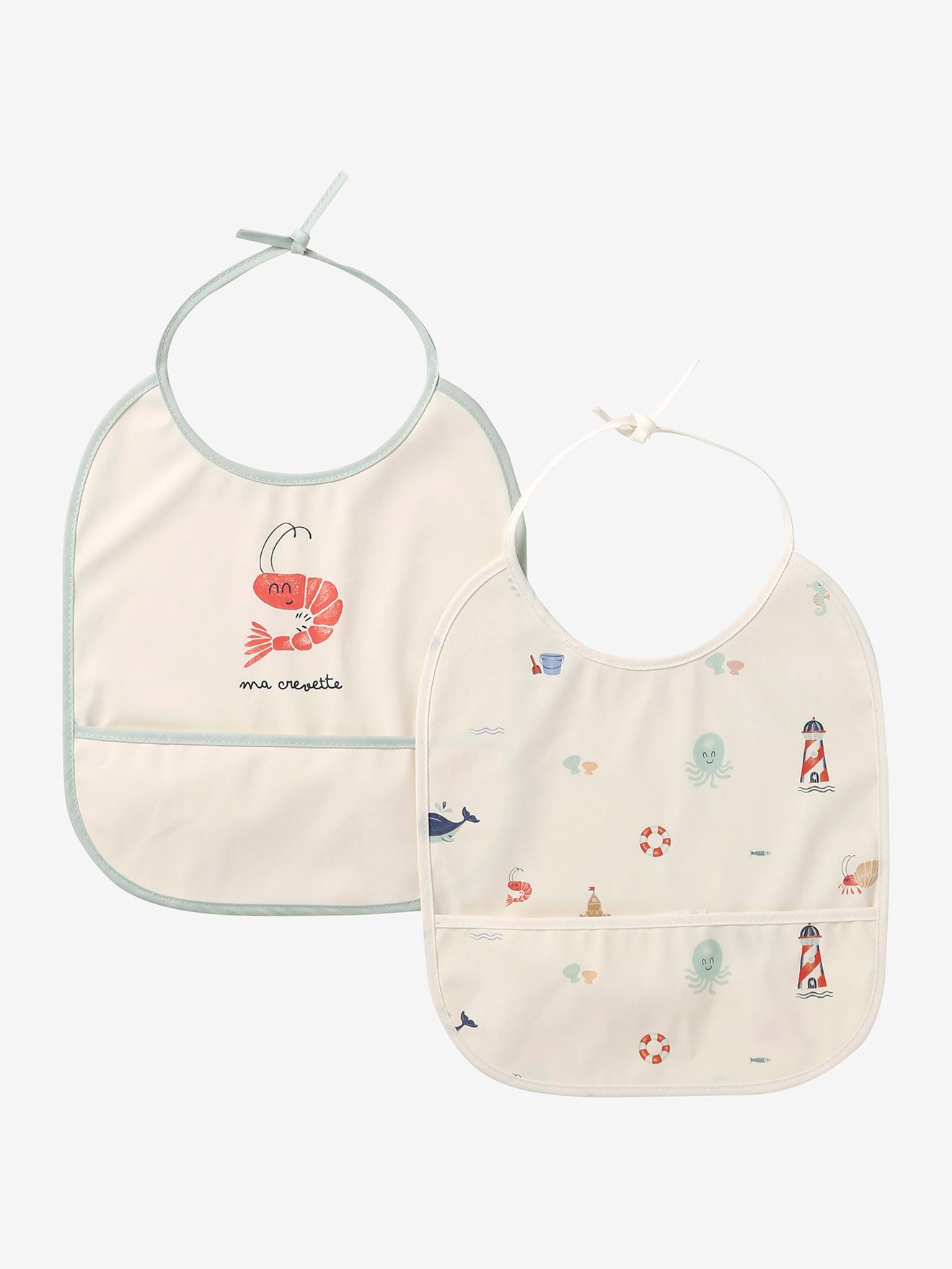 Lot 2 bavoirs bébé plastifiés bord de mer