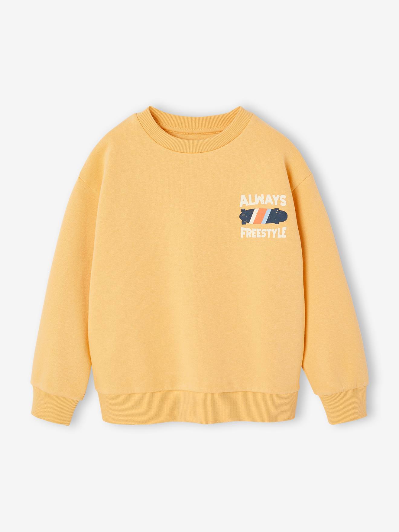 Sweat col rond garçon manches lo jaune pastel