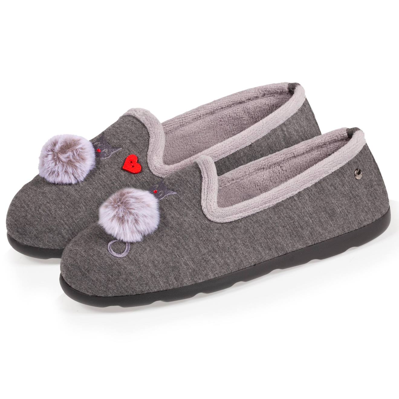 Chaussons Charentaises Pompom Gris Chiné