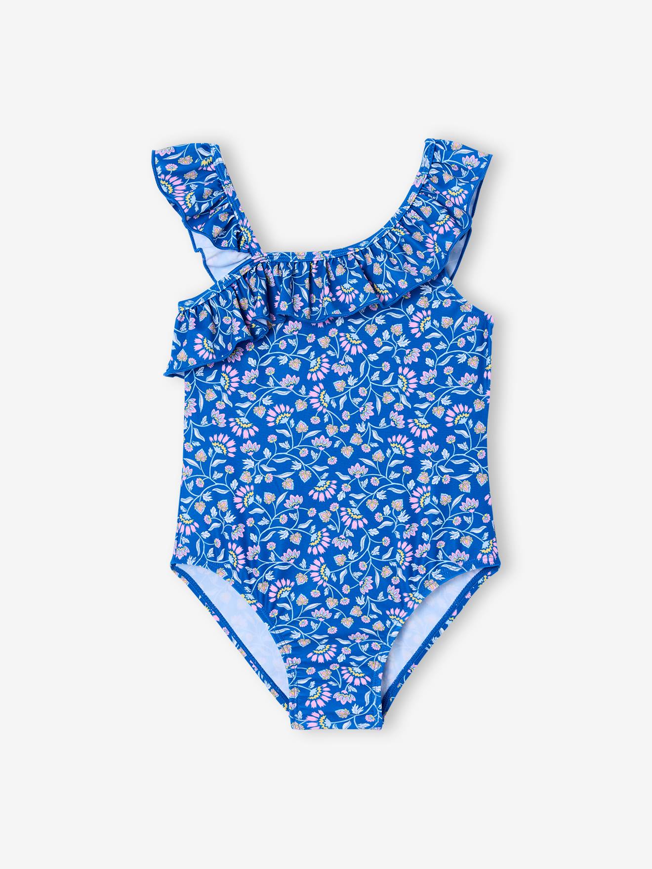 Maillot de bain fille à fleurs 1 pièce bleu