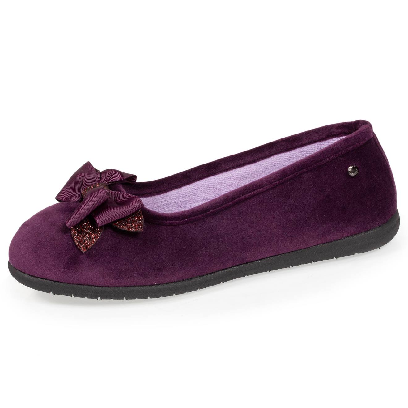 Chaussons Ballerines En Microvelours Avec Un Détail Nœud Aubergine