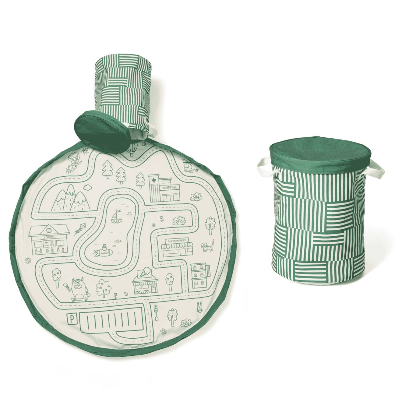 Tapis De Jeu & Panier À Jouets- Zoo Vert & Couleur Naturelle