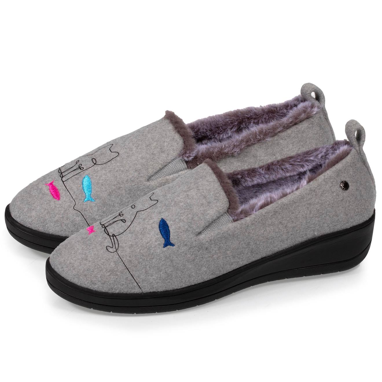 Chaussons Charentaises Ultra Confortables Et Légères, Faciles À Enfiler, Talon De 4,5 Cm Gris Chiné