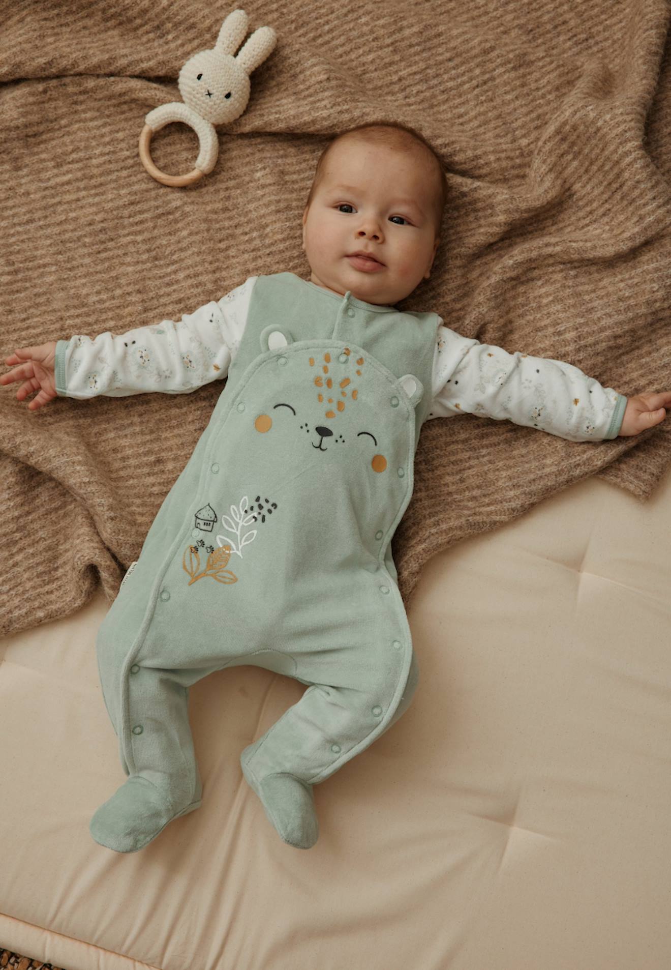 Pyjama Bébé En Velours Ouverture Pont Kenya Vert