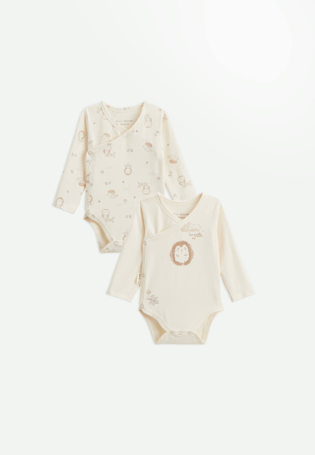 Lot De 2 Bodies Bébé Manches Longues Ouverture Croisée Envolée De Bisous Beige
