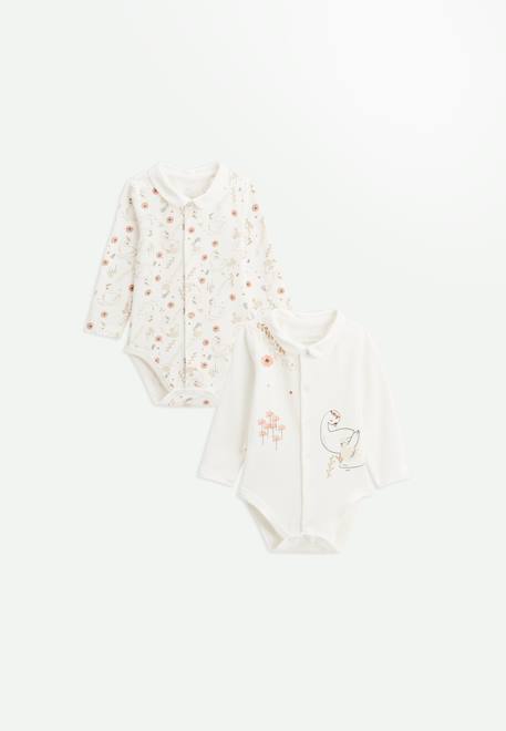 Bébé-Lot de 2 bodies bébé manches longues ouverture croisée perle