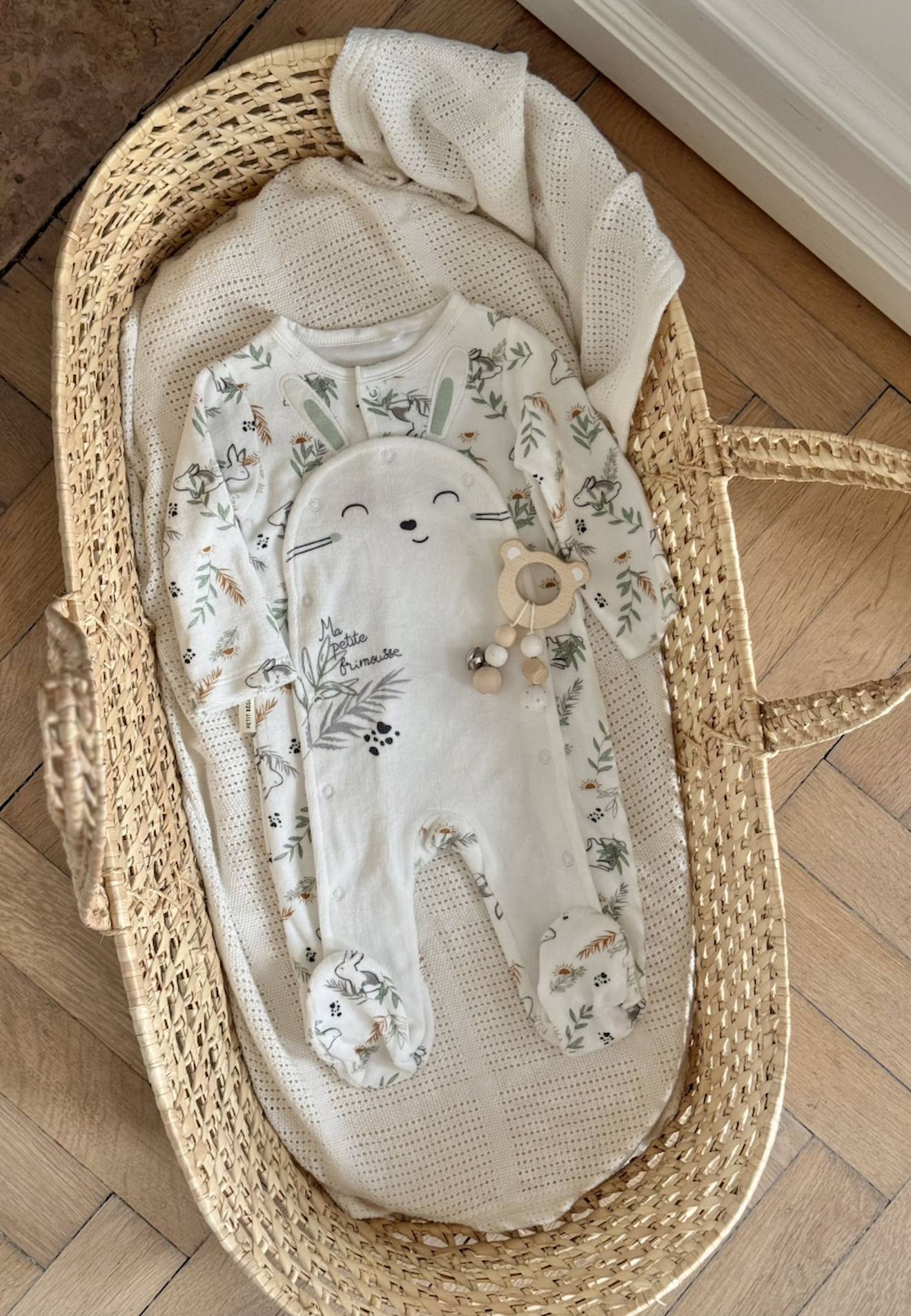 Pyjama Bébé En Velours Ouverture Pont Frimousse Ecru