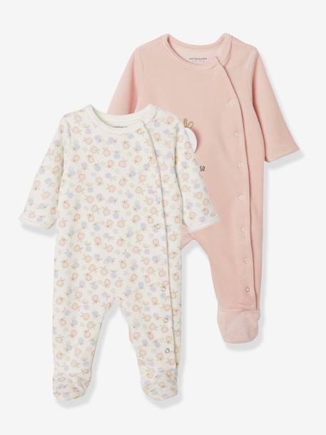 Lot De 2 Pyjamas Bebe En Velours Lot Lait Fraise Vertbaudet