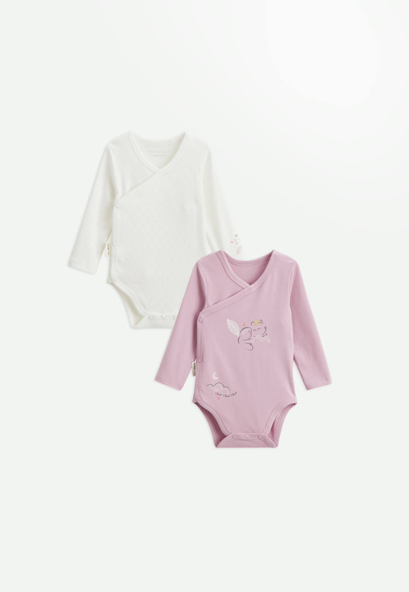 Lot De 2 Bodies Bébé Manches Longues Ouverture Croisée Miss Chatchatchat Rose
