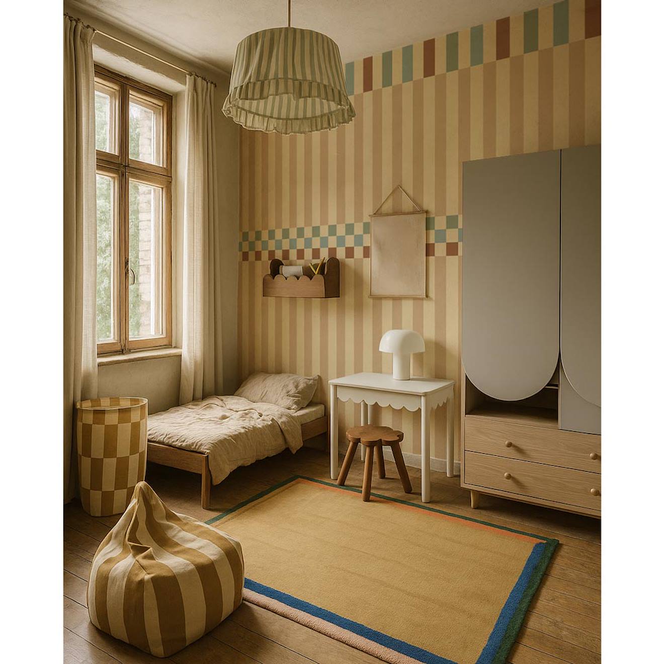 Papier Peint Enfants Rayures Bonheur En Folie Beige, Bleue