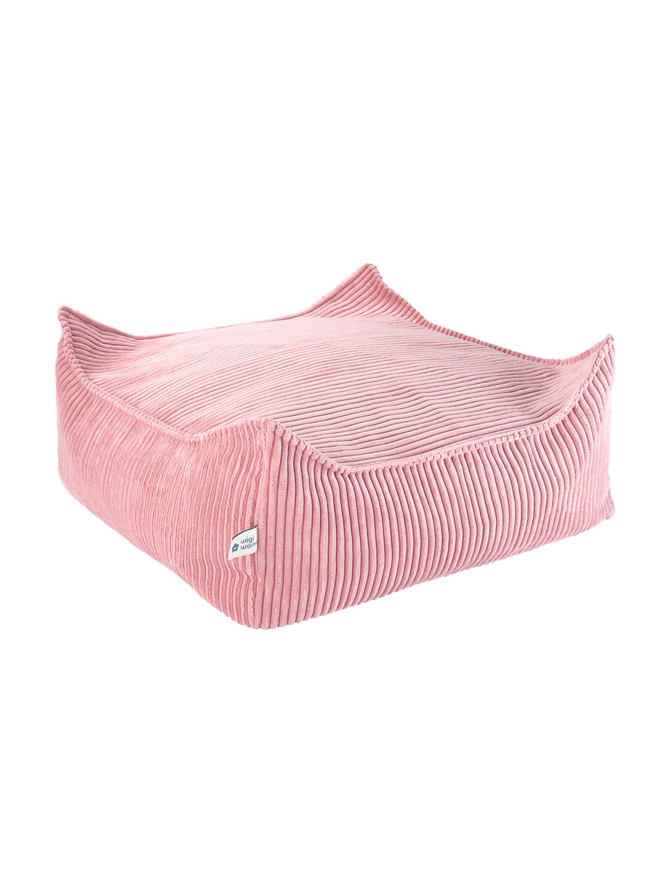 Pouf enfant ottoman carré - coussin de sol déhoussable en velours côtelé pink mousse