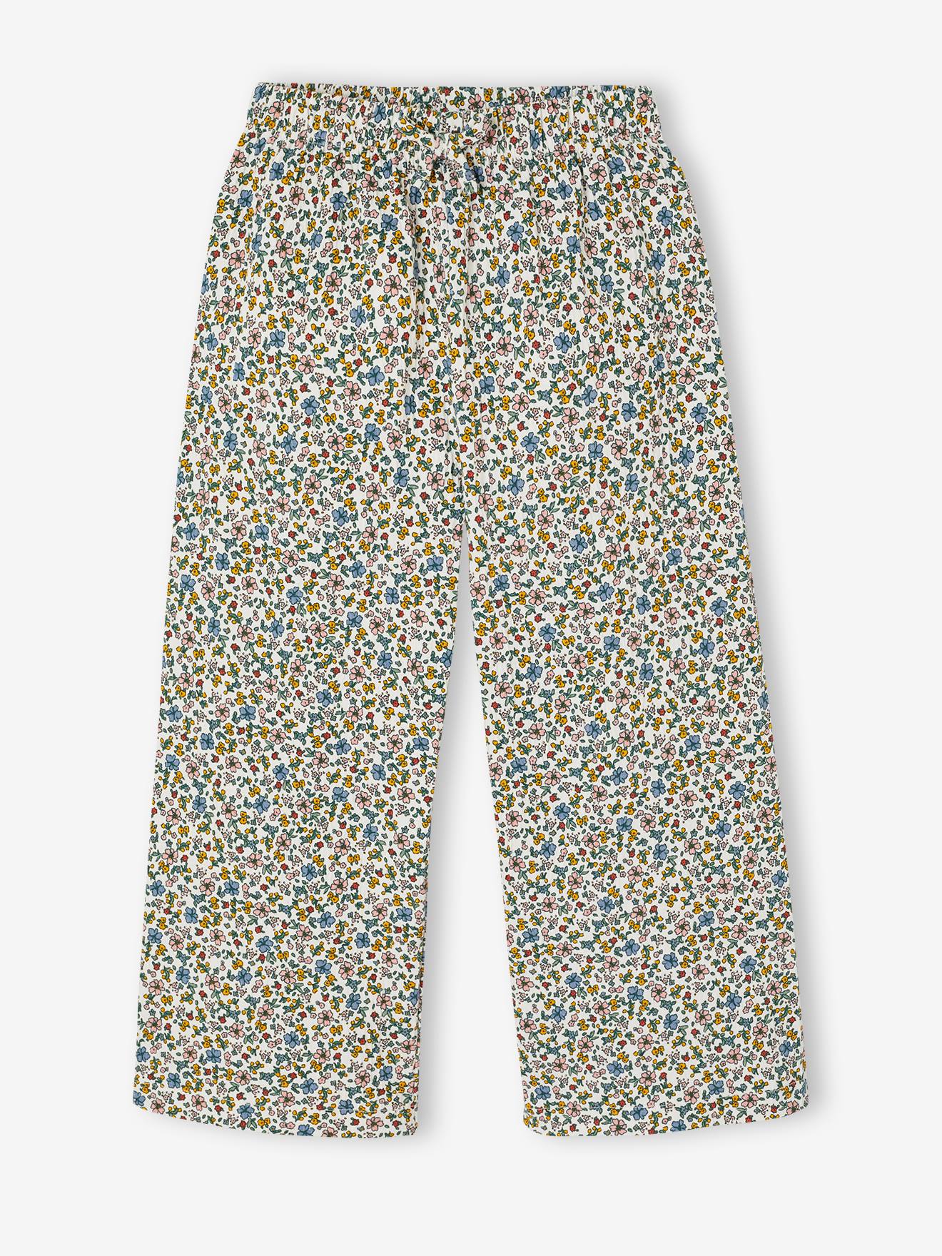 Pantalon fille legging large blanc imprimé