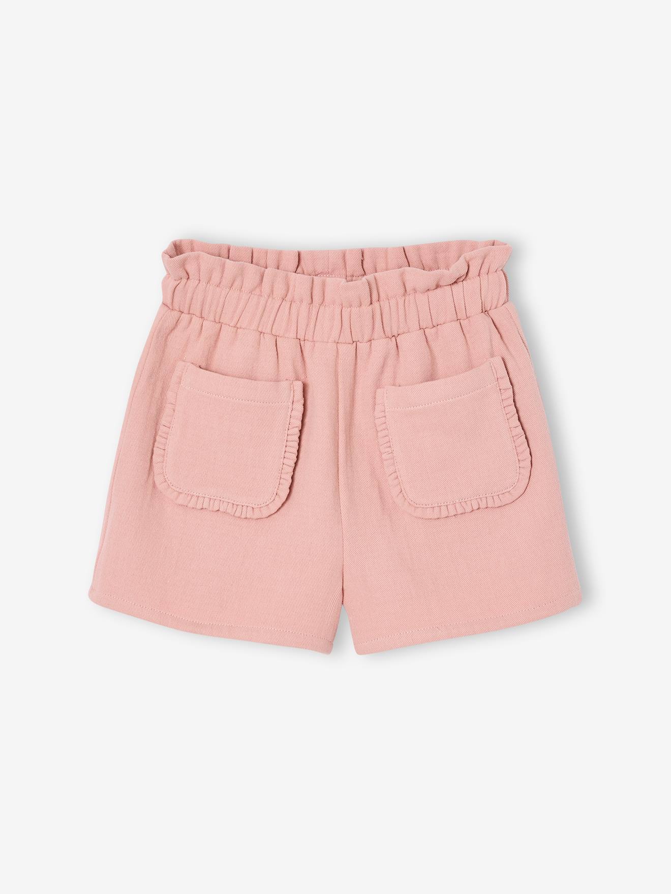 Short paperbag fille en twill rose poudré