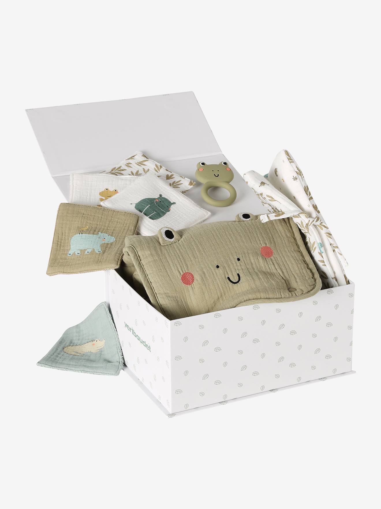 Coffret cadeau naissance 8 pièces : 1 hochet, 1 tapis à langer nomade, 5 lingettes, 1 pochette bayou (Vertbaudet) - Image 1