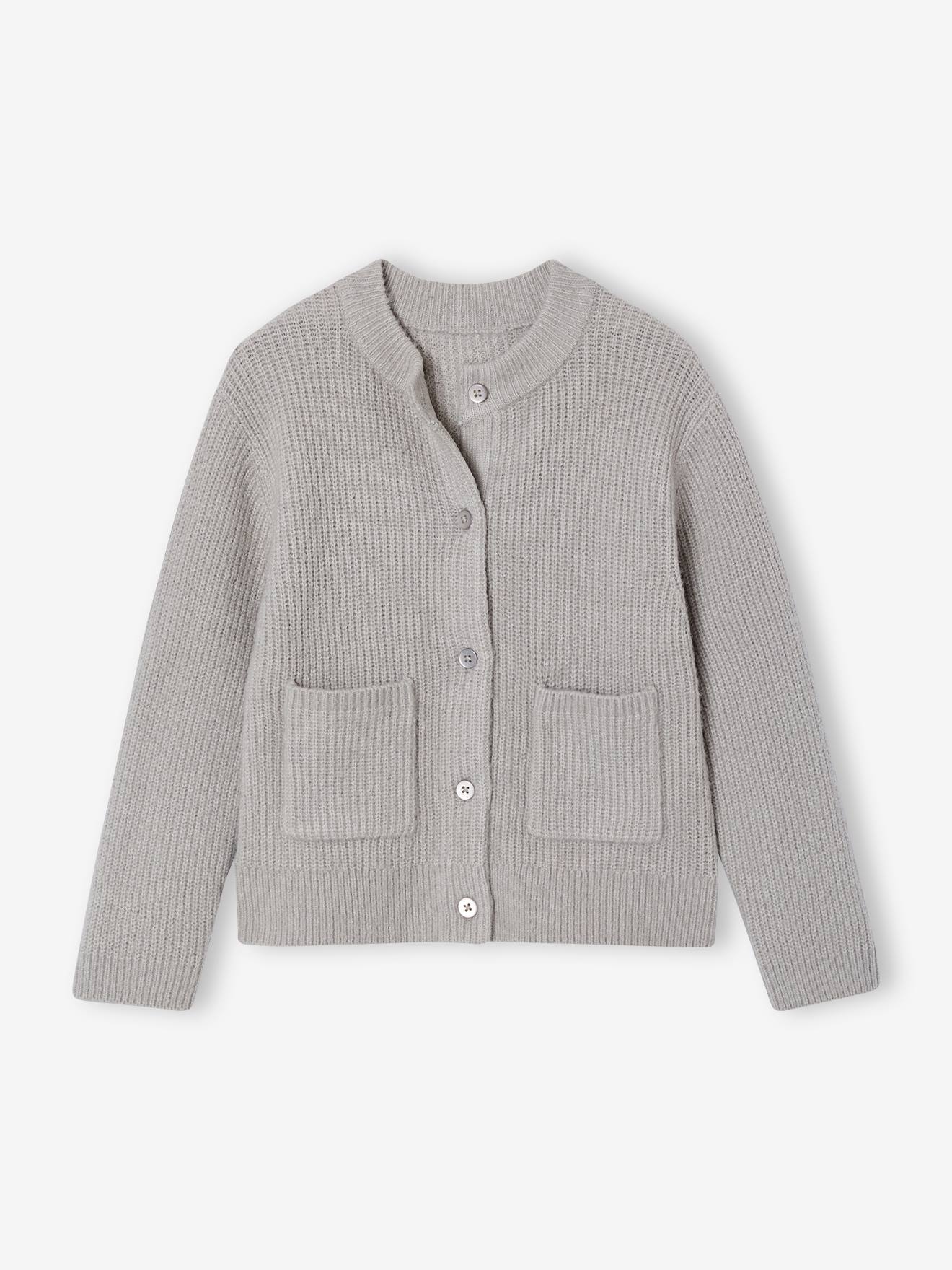 Gilet fille maille fine mousseuse gris chin 10$