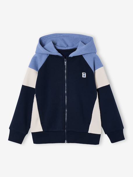 Sweat zippé garçon capuche coloblock bleu moyen+bordeaux+gris chiné+ocre+vert 1 - vertbaudet enfant 