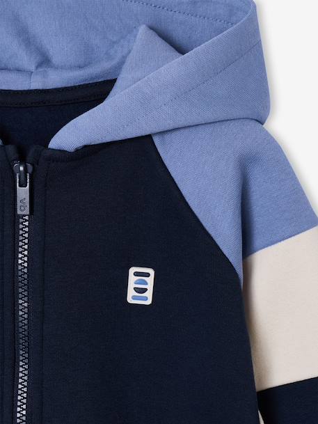 Sweat zippé garçon capuche coloblock bleu moyen+bordeaux+gris chiné+ocre+vert 3 - vertbaudet enfant 