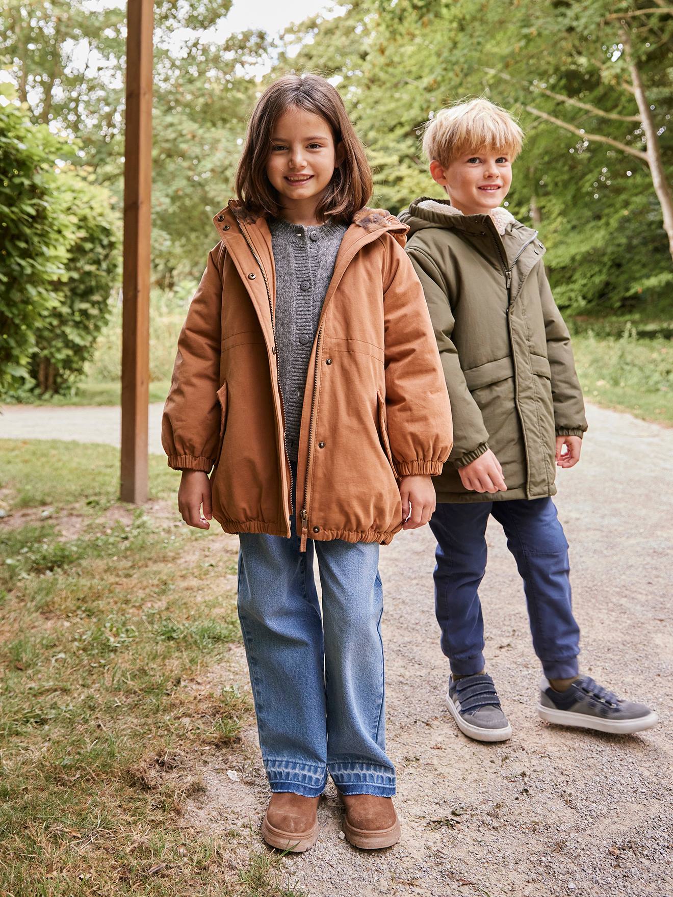 Parka fille à capuche doublée imitation fourrure camel