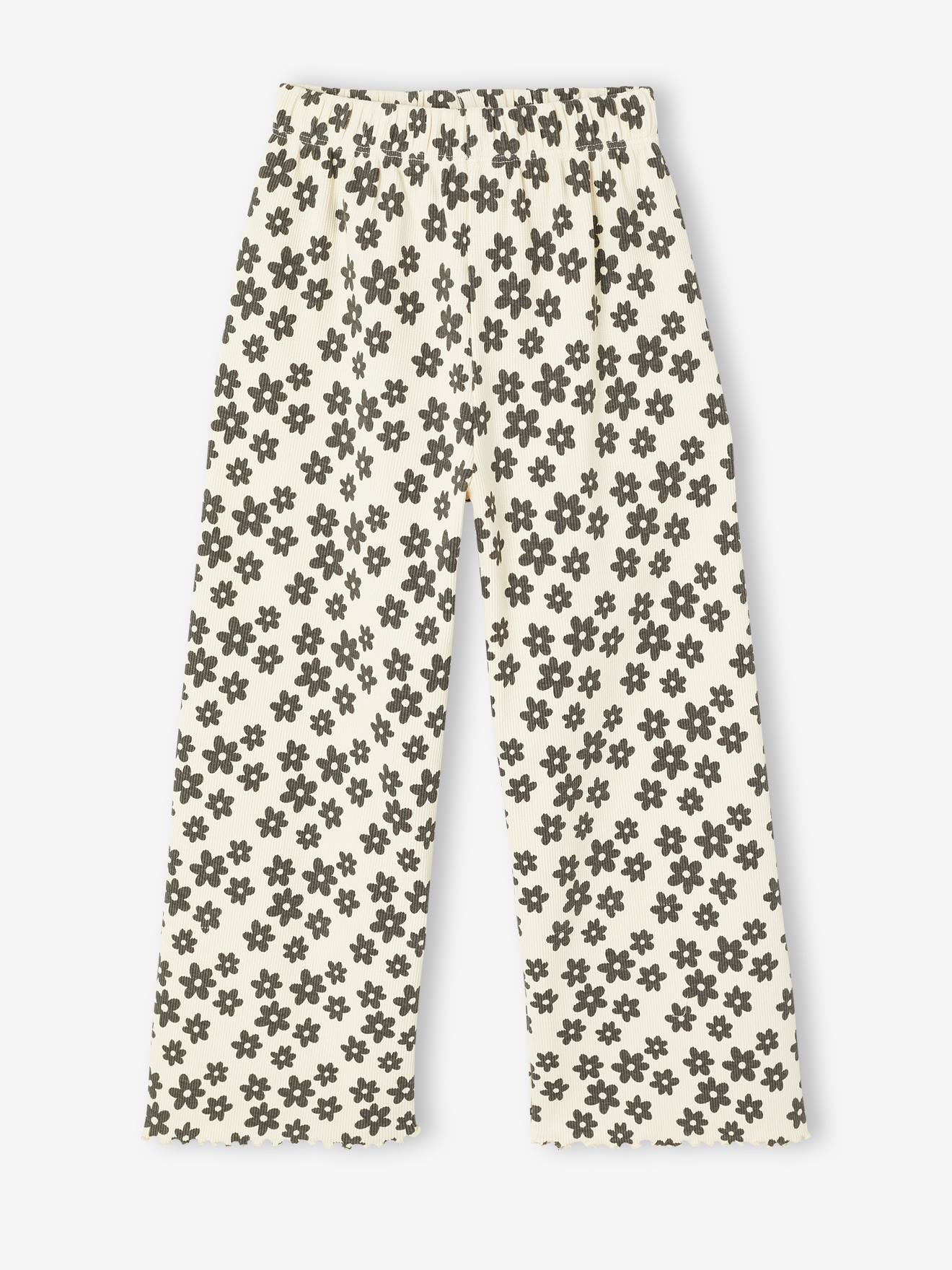 Legging fille en maille côtelé écru