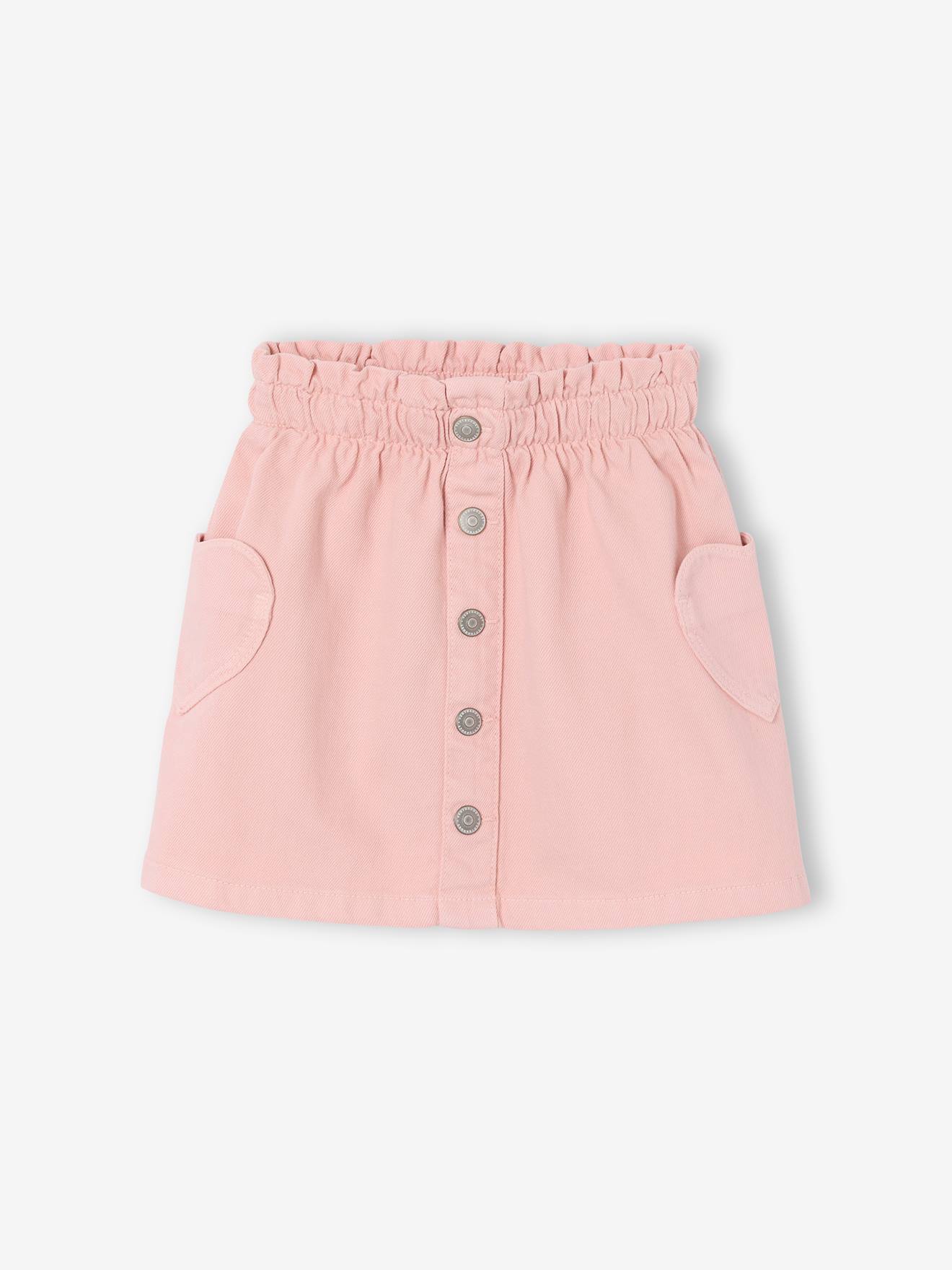 Jupe fille poches coeurs rose