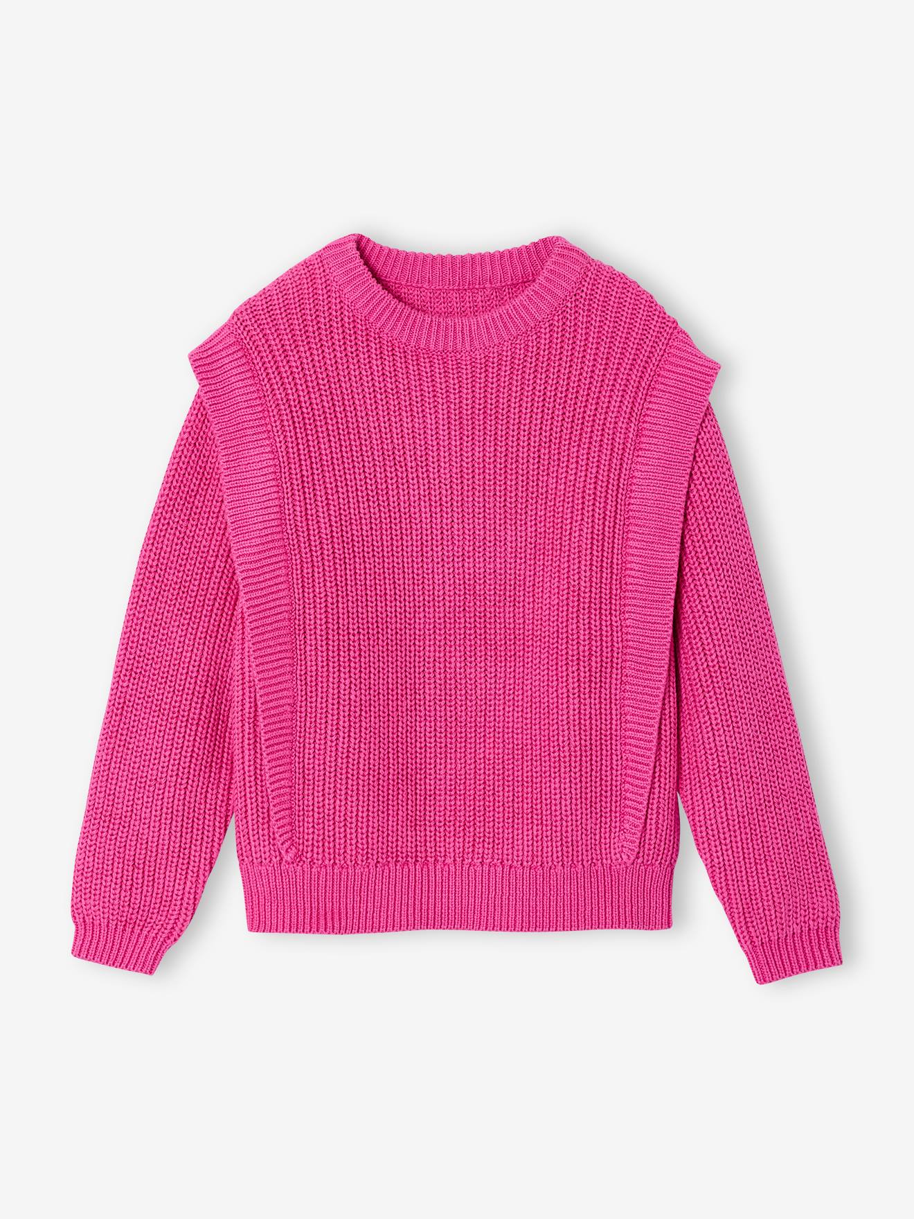 Pull fille volant épaule pivoine